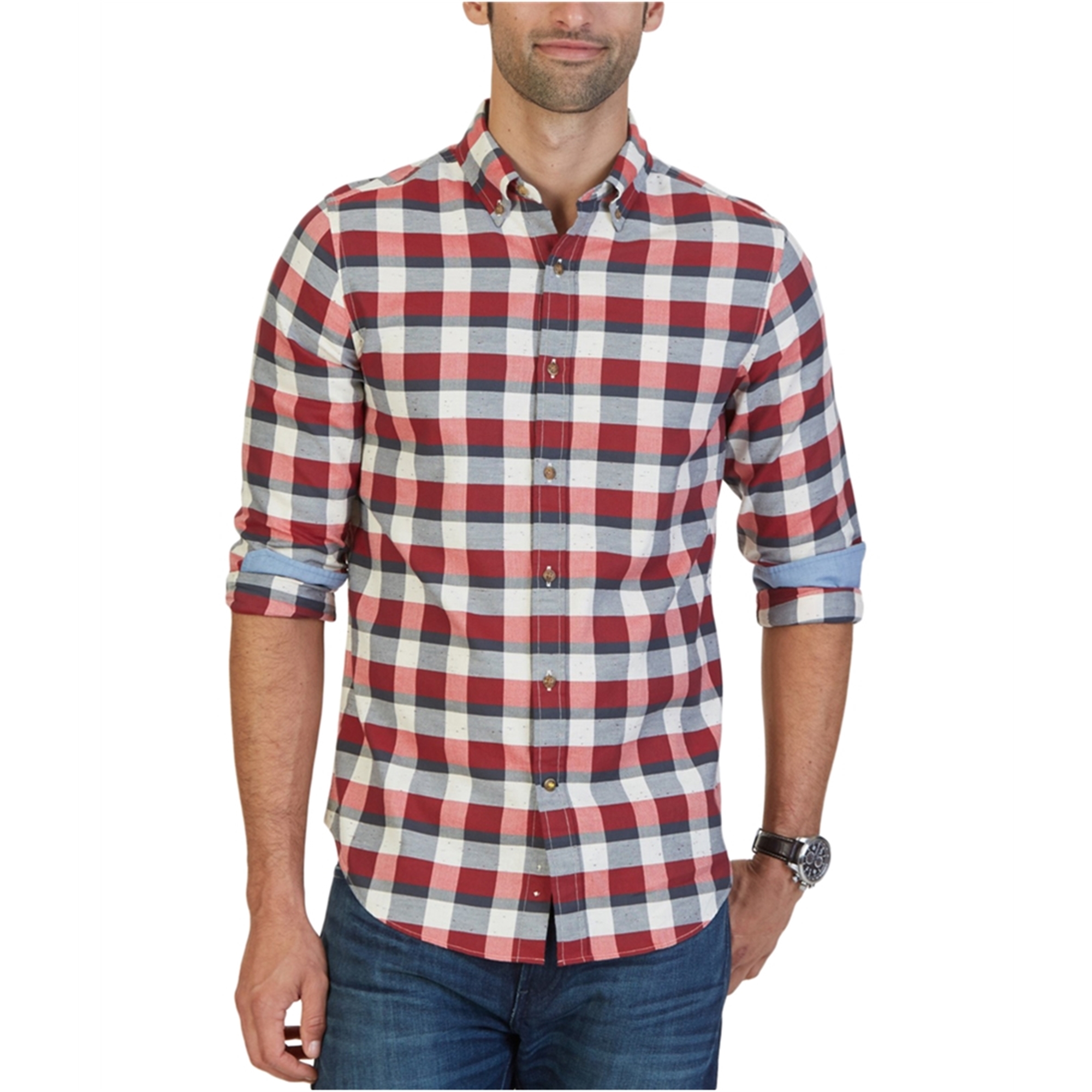 Mens Long Sleeve Button Up Shirt, Purple, Small